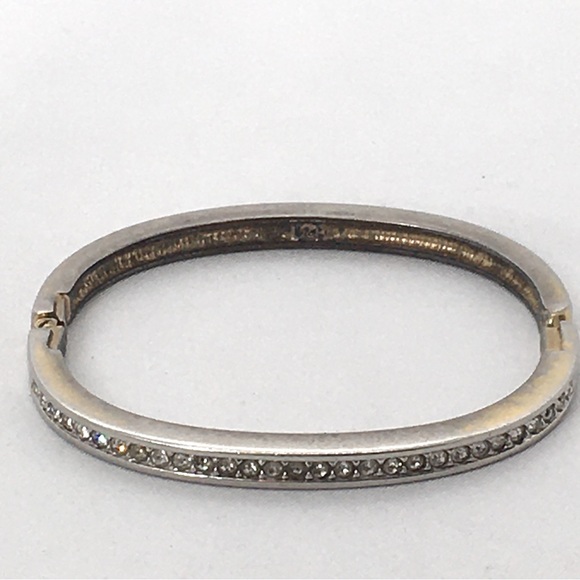 Vintage Swarovski Silver & Clear Crystal Hinged Bangle Bracelet - Picture 2 of 5